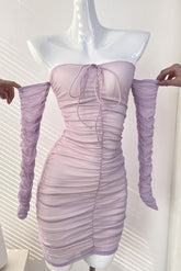 Mini Lila Off Shoulder Party Homecoming Kleid